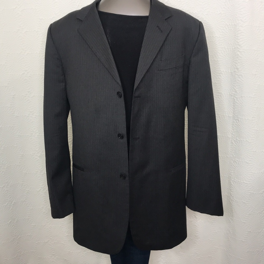 Donna Karen Signature Three-Button Pinstriped 100% Wool Suit Jacket